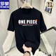 Romon (ROMON) Japanese One Piece Nika Luffy cartoon peripheral short-sleeved men's autumn teenager student round neck T-shirt top trend V1048 black M