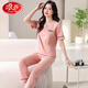 LangSha pajamas for women in summer pure cotton thin short-sleeved trousers 2025 new suit for summer whole-home clothes can be worn outside 7374 bean green M 80-100Jin [Jin equals 0.5 kg]
