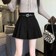 Hao'e black pleated woolen shorts for women in spring and autumn, versatile boot pants, high waisted, a-line, wide-leg casual pants, slimming, black without belt, L recommended 110-120 Jin Jin equals 0.5 kg