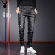 Playboy (PLAYBOY) jeans men's elastic slim fit small-foot trousers 2025 spring and autumn new youth casual ripped pants men's trousers 6636 black 31 121-130Jin Jin equals 0.5 kg