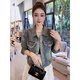 Girls 2025 Automne Nouveau design européen avec un bord brisé Pift Craft Diamond Backle Denim Jacket Retro Veste Retro Top Blue M