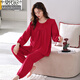 
Modal pajamas for women in spring and autumn pure cotton long sleeve red festive year women's large size for outdoor wear home clothing suit Crimson Y682 3XL