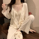 Pyjama modal pour les femmes au printemps et aux vêtements d'automne pour l'été Nouveau décontracté pure et sexy décontracté avec poitrine en dentelle à trois pièces T831 petite dentelle cerise avec 2xl