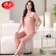 LangSha pajamas for women in summer pure cotton thin short-sleeved trousers 2025 new suit for summer whole-home clothes can be worn outside 7374 bean green M 80-100Jin [Jin equals 0.5 kg]