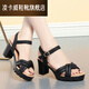 Lingka Qiyuzui shoes summer sandals open toe one-line elegant high heels thick sole waterproof platform versatile black 6.5 cm style 35