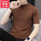 PLAYYOUNG International Brand Men's Spring and Autumn Short-sleeved T-shirt Sweater Men's Round Neck Half-sleeved Knitted Slim Sweater Knitted Sweater 9902 Beige 2XL 180