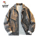 Woodpecker's new Maillard style American retro leather jacket for men 2025 new handsome loose pu lapel jacket coffee color XL