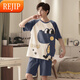 Les adolescents de dessins animés minces de pyjamas pour hommes à manches courts et à manches courtes peuvent porter un costume de vêtements pour la taille de plus de taille plus 6621 4xl 200-230jin [Jin est égal à 0,5 kg]