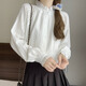 Hao'e French sweet white shirt for women with stand-up collar and earrings spring and autumn long-sleeved tops Japanese layered lace shirt as base stand-up collar and earrings white shirt M