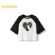 Balabala children's clothing children's short-sleeved girls summer T-shirt big children's quick-drying printed top contrasting color sweet cool cute black 90001 165