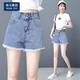 Pantalones cortos de mezclilla de algodón para mujeres en 2023 Versión coreana delgada de la cintura alta de verano suelto y adelgazamiento 9926 Blue S Recomendado 80-90Jin [Jin equivale a 0.5 kg]