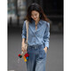 Demana intelligent denim spring simple lapel patchwork shirt comfortable hidden meat fashionable denim shirt women's top