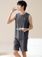 Pyjamas Herren Sommer Reine Baumwollhülsenweste Sommer Teenager Großgröße Dünne Freizeitkleidung für Herren, Set Ydy13657 XL Code (empfohlen 120-140jin [Jin gleich 0,5 kg]) Gleiche Größe