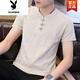 Playboy (PLAYBOY) Men's Chinese style linen short-sleeved T-shirt Korean version retro youth half-sleeved base clothes trendy men's cotton linen T-shirt 9810 black XL