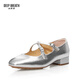 DEEP BREATH Deep Breath Retro French Heel Crossed Beef Patent Leather Mary Jane Single Shoes AX11158 Silver 36
