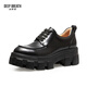 
DEEP BREATH Deep Breath Women's Shoes Cowhide Thick Sole Low Top Strap Gentleman Single Shoes Women's AX13066 Black 37