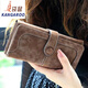 Kangaroo 2025 new fashion Korean version retro frosted wallet women's long zipper buckle wallet student wallet mobile phone bag flagship - brown color [storage store with card bag]
