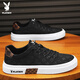 Playboy (PLAYBOY) men's shoes 2025 summer canvas shoes men's breathable board shoes ice silk casual sneakers black 42
