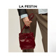 Lafestine Christmas Gift Lafestine Cowhide Bag Bag New Autumn and Winter Red Bag Crossbody Bucket Bag First Lafest Cowhide Angela Red