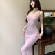 郦狼夜店感气质吊带连衣裙女夏季纯欲辣妹性感紧身后妈鱼尾包臀长裙子 粉色 M 95-105斤
