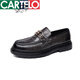 Cartelo echte Leder -Ladung Herren -Slipper Lazy Trend Sommer Herrenschuhe Britische Freizeitlederschuhe Koreanische Version Bean Dou Schuhe Männer 9761 Black 38