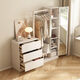 Baifengda Creme -Stil Schlafzimmer Brustschrank Kleidung Rack integrierter Dressing Spiegel Kombination moderne einfache Bettende Wand Aufbewahrungsschrank Creme Stil drei Brust Kleidung Rack integriert links 140 cm Installation an der Tür