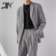 DK brand suit suit men's loose small suit jacket high-end autumn light mature style casual Korean style versatile set light gray stripes (top + pants) S