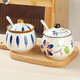 Baijie lard jar ceramic high temperature resistant kitchen seasoning jar chili oil seasoning jar oil spicy oil storage tank oil container orchid pattern + spoon 350ml