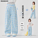 
moonkids girls blue plaid pants summer thin wide-leg pants 2025 new children girls pants summer casual straight two-pants [15266 blue +15266 pink] 140 cm