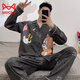 Cat Man (Miiow) Pajamás de algodón puro Spring y Autumn Adolescente Cartoon Estudiante Cardigan Gran tamaño Manga de manga larga Manga Home Clothing 9902 (Cárdigan de manga larga) M