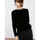 ELLE 100% sheep wool gray round neck wool sweater for women 2024 winter new year style sweater black (upgraded version) L