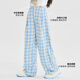 Yoyo One (Yoyo One) Girls Pantalones de patas anchas 2025 Nuevos niños grandes Big Big Casual Straight Spring Children Pantalones a cuadros Azules Pantalones de primavera de moda 15266 Azul + 15270 azul marino [dos sets] 120 120 cm