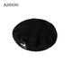 AJIDOU Ajidou beret women's simple, fashionable and versatile cooling plus velvet warm counter same style hat black one size