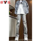 Yalu American scimitar slim jeans men's spring and autumn high street fat man large size legs thick butt big slim casual pants G869 black [high quality 20] XL 120-135Jin [Jin equals 0.5 kg]