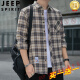 JEEP SPIRIT格子休闲衬衫男士春秋季长袖衬衣韩式上衣服复古宽松夏季常规款外 K12109蓝色( 加绒 XL 125-145斤
