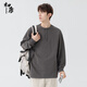 Early Tang heavyweight pure cotton long-sleeved T-shirt men's washed Henley round neck spring and autumn pullover clothes gray 2XL