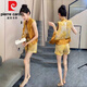 皮尔卡丹（pierre cardin）国风贵气感时尚套装女2025夏季新款坎袖拼接盘扣马甲短裤两件套女 12158-黄色套装 L 【建议95-110斤】