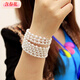 Korean style fashionable multi-layered pearl-encrusted diamond-wrapped spiral bracelet with spring flowers, wide bracelet for women, elastic wide bracelet, main picture