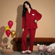 LangSha newlywed couple pajamas for women spring and autumn pure cotton with chest pad wedding home clothes for men red cotton long-sleeved suit 8048 L female + XL male