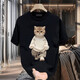 Kurashi Ichiki Light Luxury Trendy Brand 2025 Sommer Neue Katze mit kurzem T-Shirt-T-Shirt Herren High-End-losen, halbärmeligen Top Herren Black 2xl