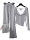 New women's suit spring and autumn gray fake two-piece tops bottoming shirt slit wide-leg casual pants three-piece set for women gray top + vest + gray pants three M