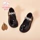 Fuluo Mi Girls' Leather Shoes Spring and Autumn Fashionable Rhinestone Princess Shoes Children's Performance Shoes Black 34