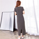 Zhongfanzhi super long dress with short sleeve cotton over-knee T-shirt skirt for women slim fit and slim summer slit ankle-length skirt for women black 9905 long skirt L