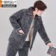 Pajama modal de otoño y invierno de otoño e invierno de tres capas Velvet de algodón de algodón de algodón tibia Conjunto de ropa para el hogar de invierno C9901# Black Grey [Velvet de leche] XL 3 capas [125-145Jin [Jin iguala 0.5 kg]] espesado de tres capas