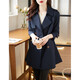 Shang Jing windbreaker jacket for women mid-length small double-breasted solid color high-end fashion slimming windbreaker Navy blue XL
