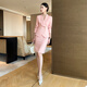 Baiyan high-end suit jacket female broadcast host lecturer work clothes fashionable temperament socialite professional wear formal wear light luxury apricot long-sleeved suit + skirt XL