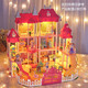 Yunya joue des jouets de maison pour animaux de compagnie et cadeaux d'anniversaire pour enfants nouveaux jouets de villa pour animaux de compagnie âgés de 3 à 6 ans. Super grandes bébés Villa-4 à trois étages + lumières LED