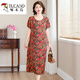 Woodpecker's new style of cotton silk dress for middle-aged mothers in summer, middle-aged and elderly high-end fashionable rich wife artificial cotton skirt No. 4 color 719# XL Recommended 90-110Jin [Jin equals 0.5 kg]
