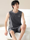 Pyjamas Herren Sommer Reine Baumwollhülsenweste Sommer Teenager Großgröße Dünne Freizeitkleidung für Herren, Set Ydy13657 XL Code (empfohlen 120-140jin [Jin gleich 0,5 kg]) Gleiche Größe