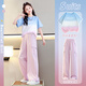 NICKYBABY Girls Summer Set 2025 New Fashionable Children's Short Sleeve Internet Celebrity Street Fried Street Summer Girls Sports Working Pants 15029 Pink Purple + 9889 White 150 cm
